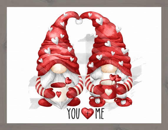 Valentine Gnomes Printable, Sublimation Graphic, Digital