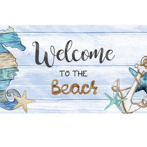 Summer Printable, Sublimation Graphic, Beach Welcome Seahorse Anchor Rectangle Graphic, Door Sign, Digital Download, Jpeg & Png, YOU PRINT