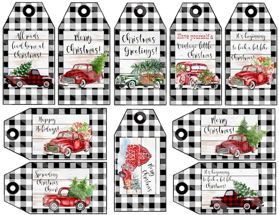 Christmas Tags Printable Digital Download Black White | Etsy