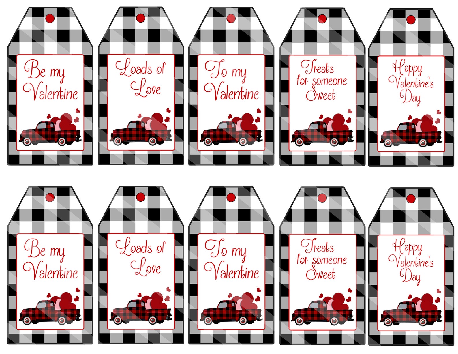 Valentine Tags Printable Buffalo Plaid Gift Tags 2 Styles | Etsy