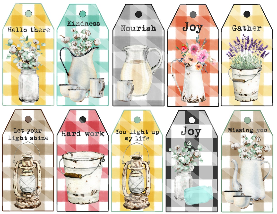 Farmhouse Printable Tags 10 Watercolor Farmhouse Tags | Etsy