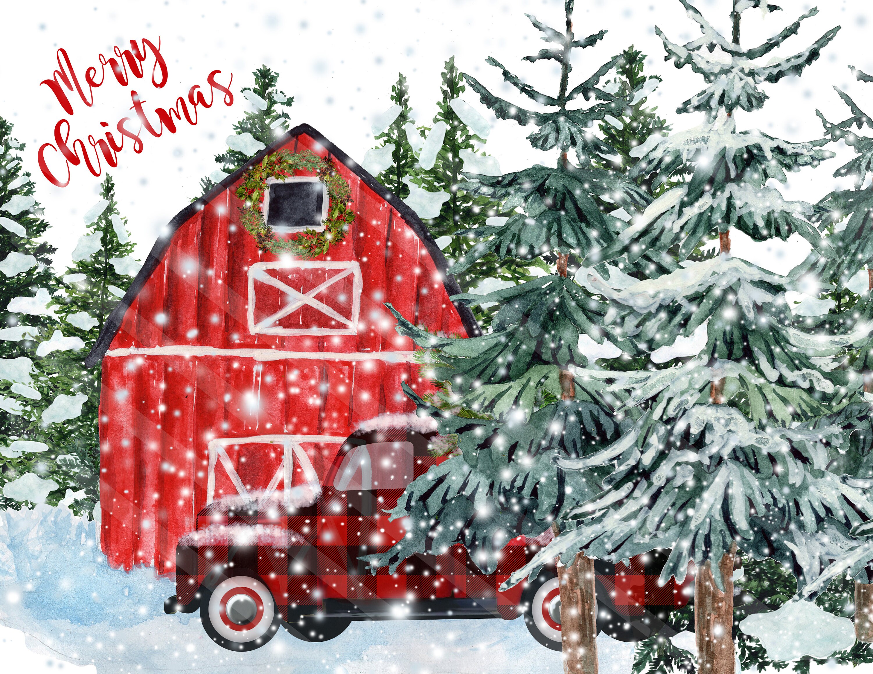 red-truck-printable-christmas-printable-barn-buffalo-plaid-etsy