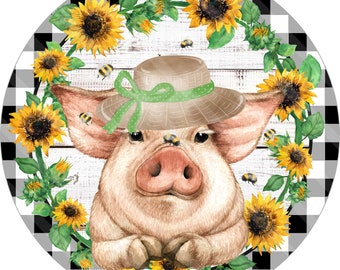 Spring Summer Pig Hog Sublimation Graphic, Printable, Pig with Sunflowers Bees,  Jpeg, Png Files, for iron-on, Sublimation, YOU PRINT