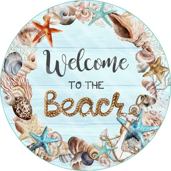 Summer Printable, Sublimation Graphic, Beach Welcome Wreath Starfish  Round Graphic, Door Sign, Digital Download, Jpeg & Png DIY, YOU PRINT