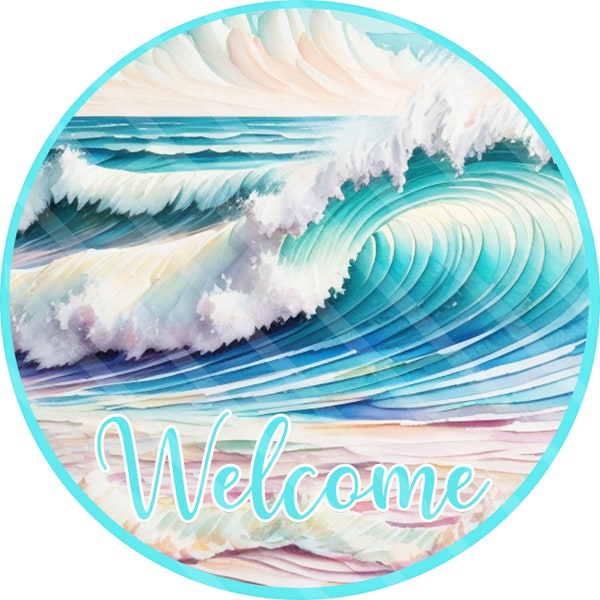 Beach Scene, 3D Sublimation Graphic Designs,  Tropical, Whitecaps, Foamy Waves, Textured, Welcome, Round Door Sign Designs,  Digital PNGS