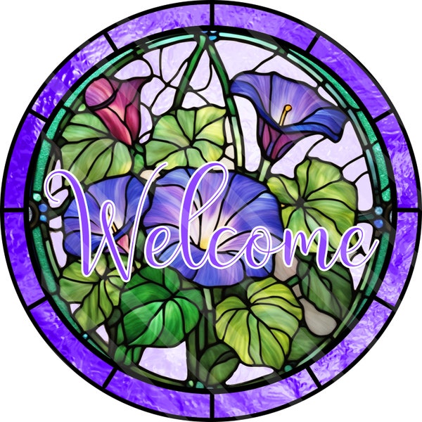 Flower Printable, Sublimation Graphics, Round, Door Sign Designs, Purple Green Red, Petunias #26, Faux Stained Glass., Digital, PNG Files