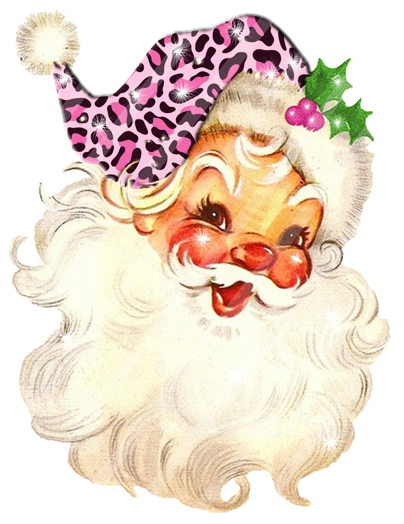 Retro Santa Printable Digital Download Pink Leopard and | Etsy