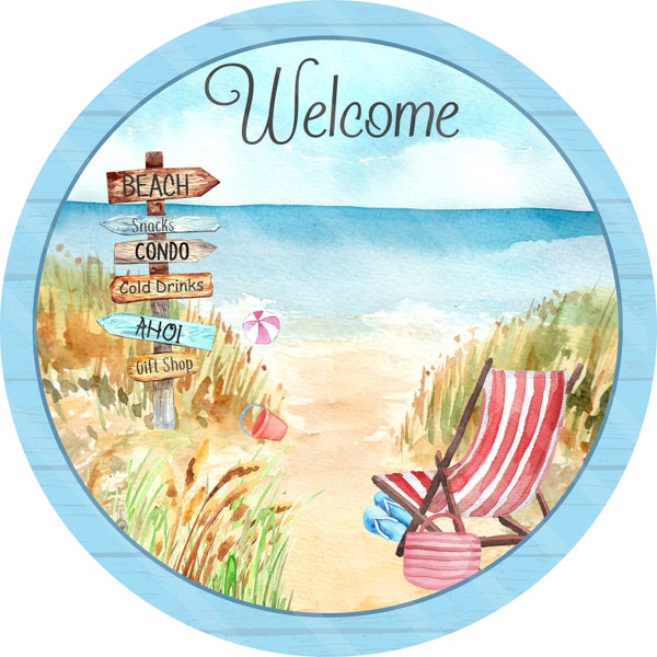 Summer Printable, Sublimation Graphic, Beach Welcome by the Shore Round Graphic, Door Sign, Digital Download, Jpeg & Png DIY, YOU PRINT