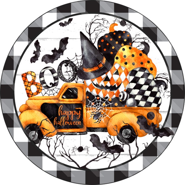 Halloween Sign Printable Sublimation Graphic, Truck full of Pumpkins Spiders, Bats, Boo, Wall Art, Door Hanger, Jpeg and Png File, YOU PRINT