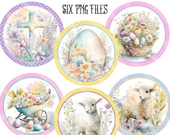Easter Bundle Printable, Sublimation Graphics, Round Door Hanger Sign, Easter Mix, Cross, Egg, Lambs, Flowers, 6 Png Files, YOU PRINT