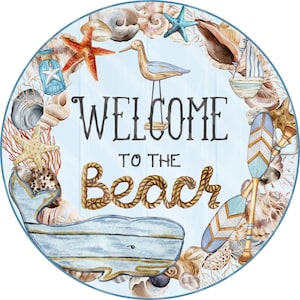Summer Printable, Sublimation Graphic, Beach Welcome Wreath Whale  Round Graphic, Door Sign, Digital Download, Jpeg & Png DIY, YOU PRINT