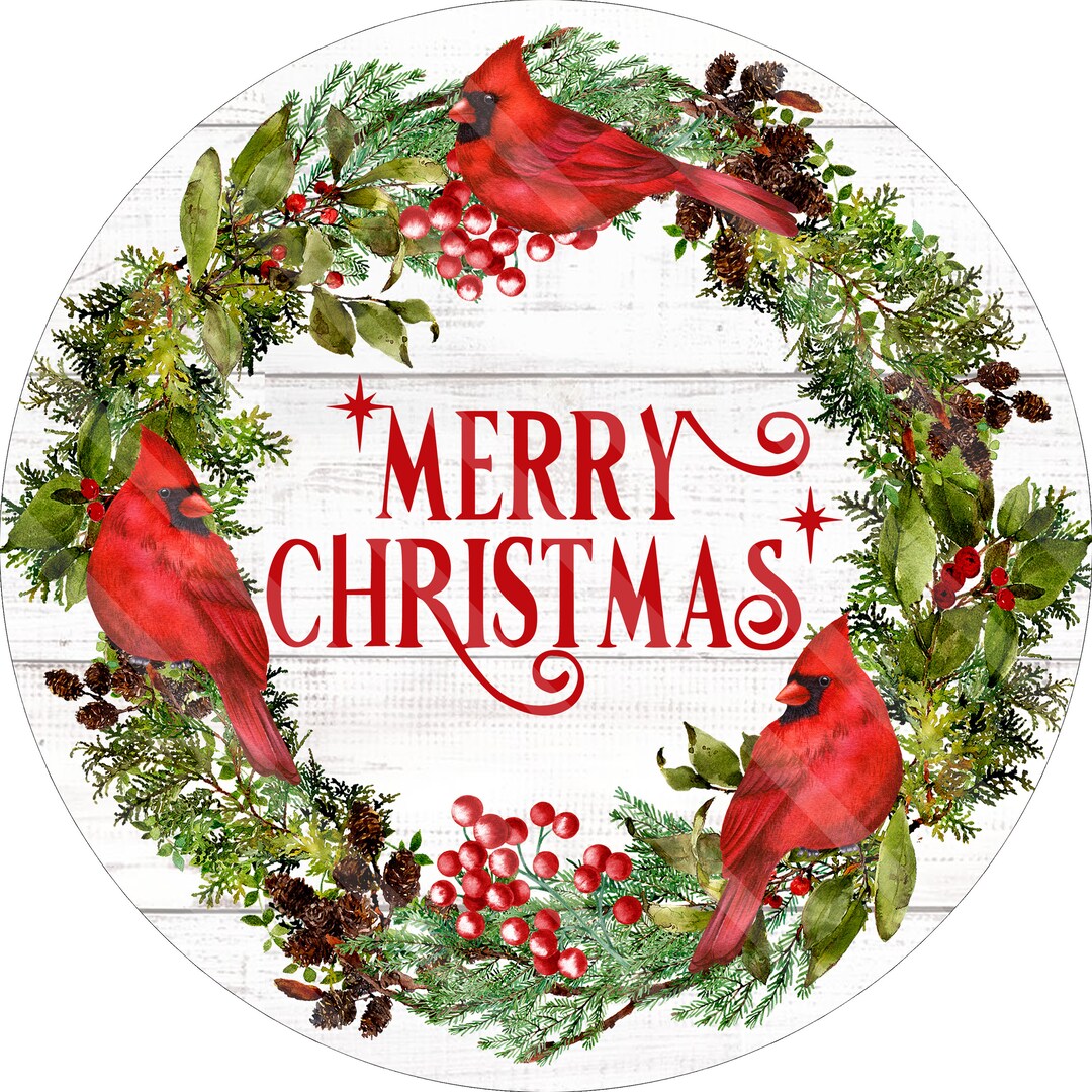 Christmas Printable Door Hanger, Red Birds Christmas Wreath, Round, 2 ...