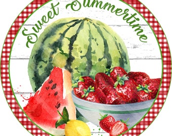 Summer Printable, Sublimation Graphic, Watermelon Strawberries Lemon Round Graphic, Digital Download, Jpeg & Png  Door Sign YOU PRINT