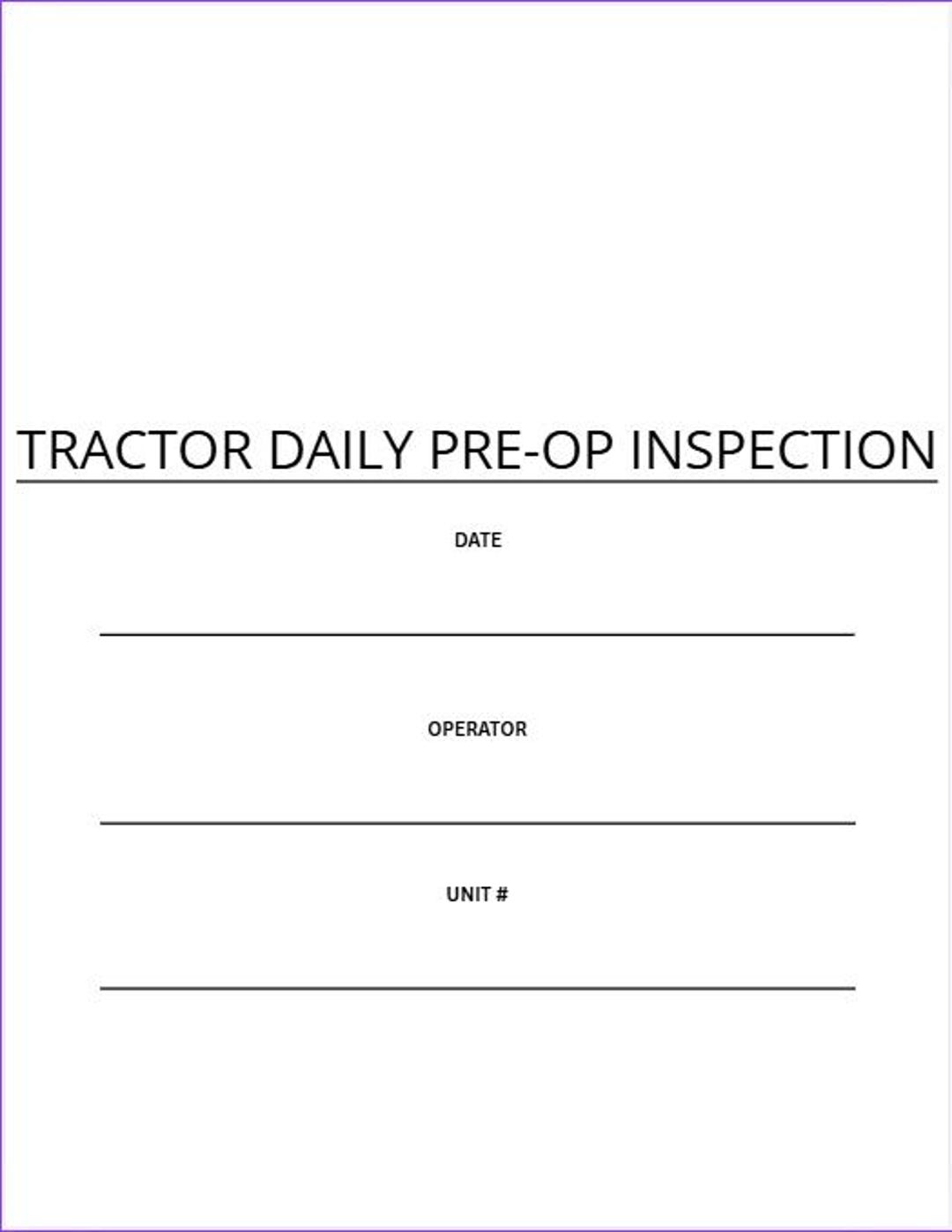 Tractor Inbound Inspection Form Tractor Daily Inspection Checklist | Farm Equipment Maintenance Log ...
