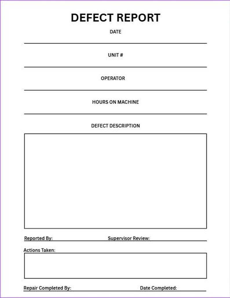 History Defect Record Form Tractor Daily Inspection Checklist | Farm Equipment Maintenance Log ...
