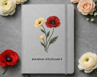Poppy Floral Journal | Botanical Notebook | Mindfulness Writing Gift | White or Silver Pocket Birth Flower