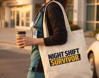 Nurse Tote Bag | Night Shift Canvas Work Bag, Healthcare Appreciation Gift