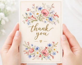 Carte de remerciement aquarelle florale à imprimer | Papeterie pour enseignante, enterrement de vie de jeune fille, baby shower | Téléchargement instantané