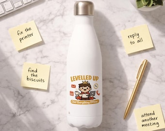 Funny Promotion Water Bottle — Levelled Up Chief Everything Officer — New Job Office Gift