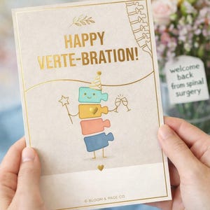 Back Surgery Recovery Card | Verte-bration Get Well Soon Gift for Sciatica Spinal Injury, Scoliosis Warriors