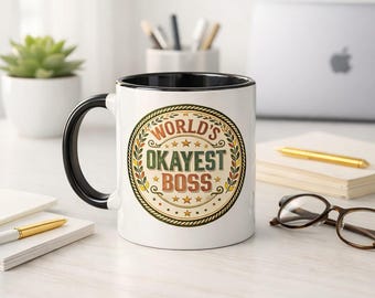 World’s Okayest Boss Mug Black | Funny Office Gift for Boss’s Day & Workplace Humour