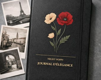 Poppy Floral Journal | Botanical Notebook | Mindfulness Writing Gift | Black Elastic Closure Ribbon Marker