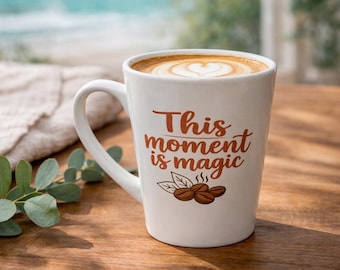 Mindful Latte-mugg "Detta ögonblick är magiskt" | Korallfärgad kaffekopp med citat | Australiska gåvor