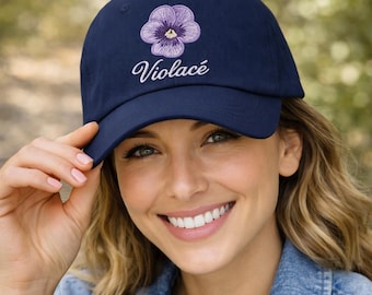 Violet Birth Flower Cap | Botanical Print Baseball Hat, Cotton Floral Accessory