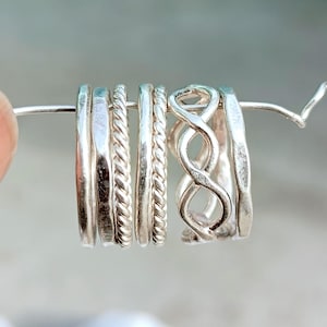 Handmade Silver-Stacking-Ring Set • Hammered-Band • Twisted Rope-Ring • Infinity Knot-Ring • Dainty Minimalist-Jewelry • Artisan-Silver Ring