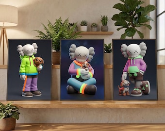 Conjunto de láminas decorativas para pared con motivos de perros de KAWS, láminas de estilo urbano Hypebeast, póster moderno (descarga digital)
