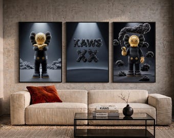 Set de 3 pósteres de figuras Kaws: Decoración para habitaciones Hypebeast, Arte mural Dopamine (Descarga digital) KPS3
