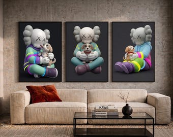 Conjunto de láminas decorativas para pared con motivos de perros de KAWS, láminas de estilo urbano Hypebeast, póster moderno (descarga digital)