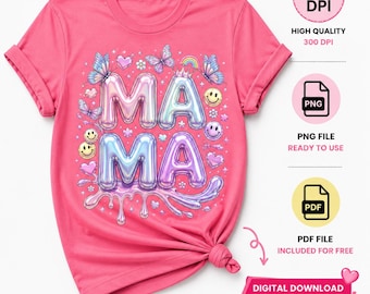 Mamá PNG, Mamá PNG floral boho, Diseño de camiseta retro para mamá, Sublimación floral para el Día de la Madre, Regalo para mamá (descarga digital)