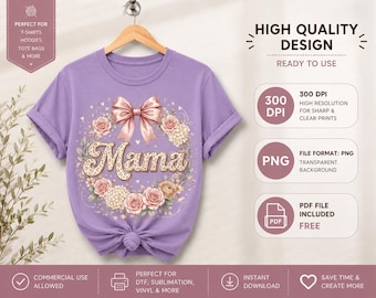 Mama PNG, Boho Floral Mama PNG, Retro Mama Shirt Design, Floral Mothers Day Sublimation, Mom Gift Digital Download