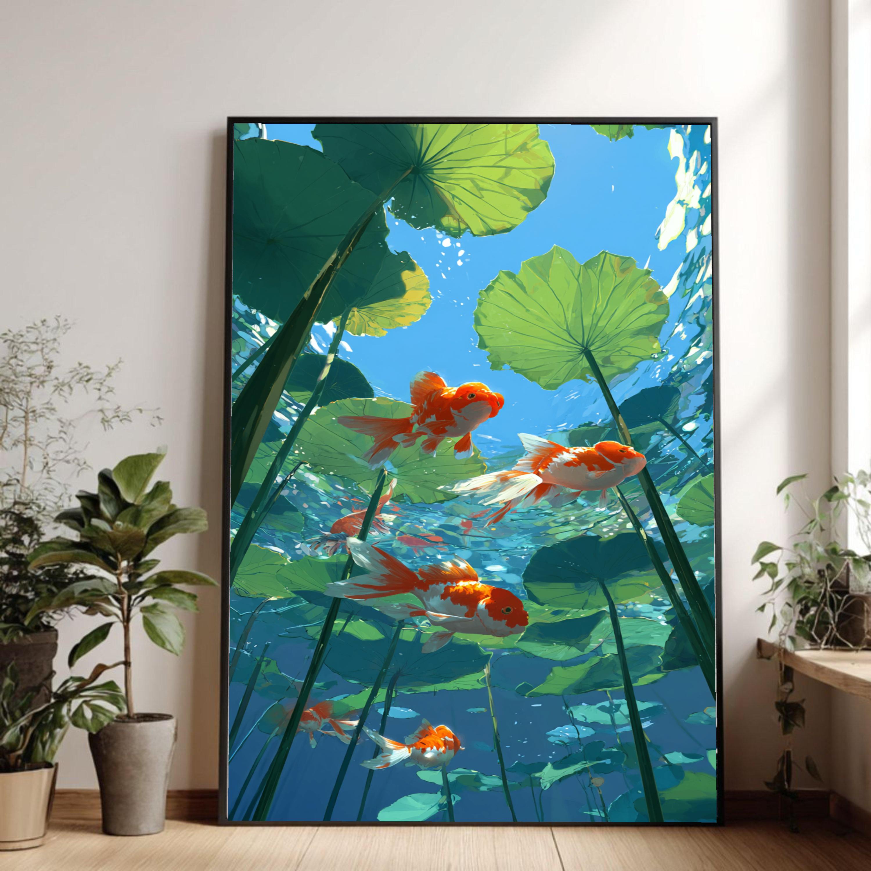 Colorful Koi Fish Underwater Canvas Art, Lotus Pond Life Wall Decor - Etsy