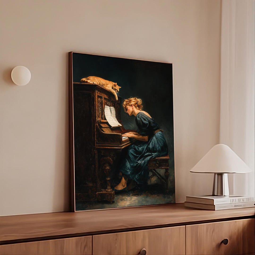 Vintage Woman Playing Piano Canvas, Classic Music Room Wall Art ...