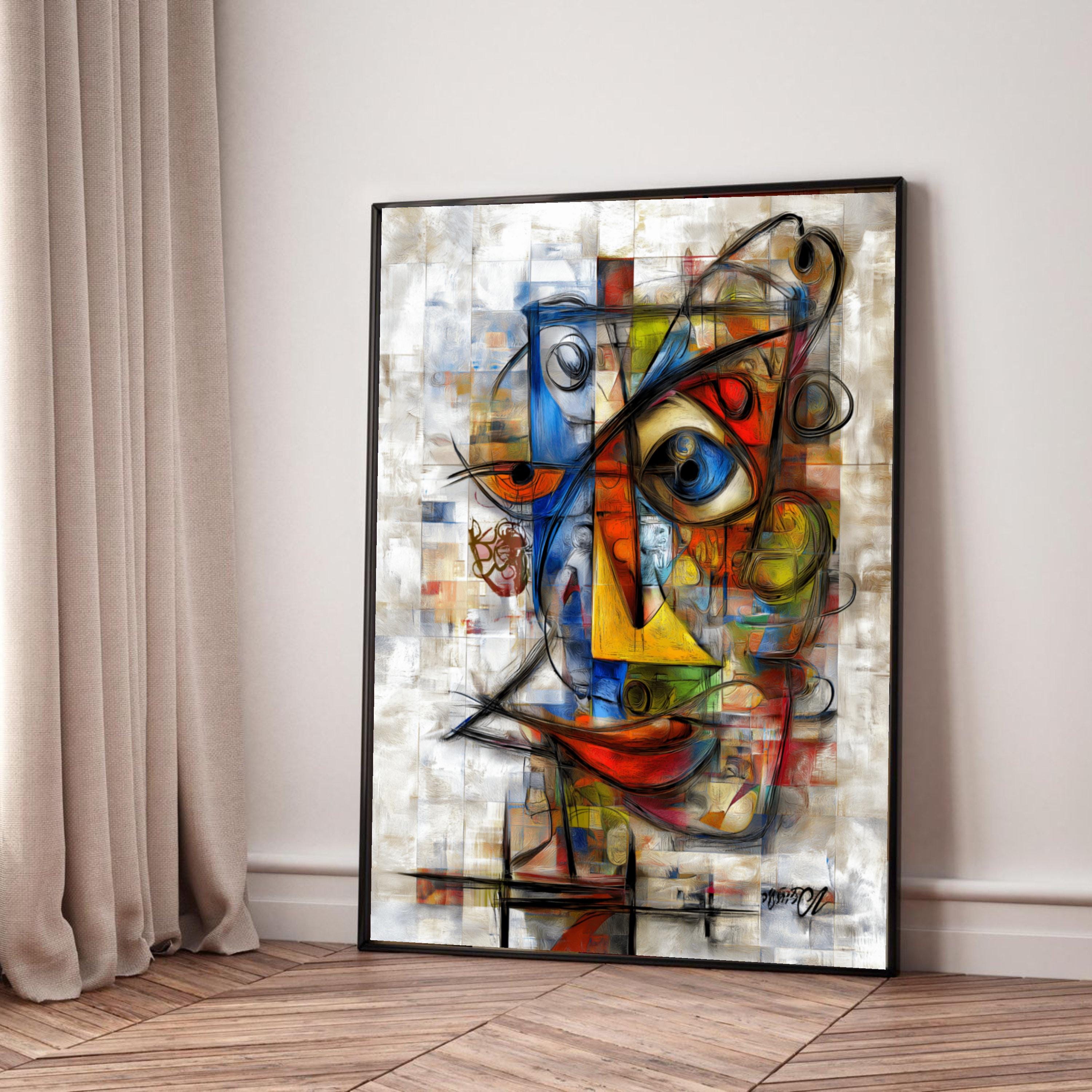 Abstract Cubist Face Canvas, Colorful Geometric Shapes Wall Art ...