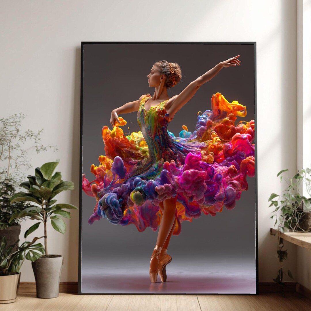 Vibrant Ballet Dancer Canvas Art, Colorful Swirling Dress, Abstract ...