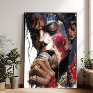 Ausdrucksstarke Sängerin Portrait Leinwand, Buntes Abstraktes Gesicht Wandkunst, Moderne Musik Malerei