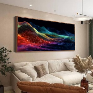 Abstrakte Digital Wave Leinwand, bunte Partikel Landschaft Wandkunst, modernes Tech-Dekor