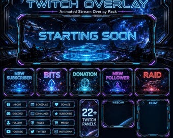 Space Twitch Overlay Pack | Geanimeerde Sci-Fi Station Stream Schermen, Meldingen, Webcam Panelen