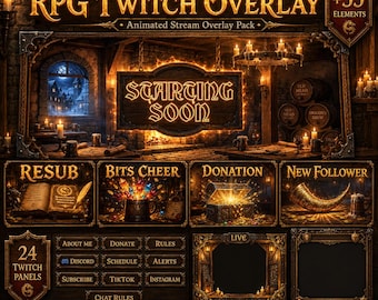 RPG Twitch Overlay Pack | Medieval Tavern Fantasy Stream Overlay for YouTube Kick