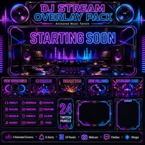 Paquete de superposiciones para DJ Stream / Pantallas de superposición animadas para Twitch con alertas y efecto de cámara web