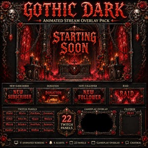 Pacchetto di overlay gotici per Twitch / Pannelli di avviso per le schermate di streaming horror gotiche