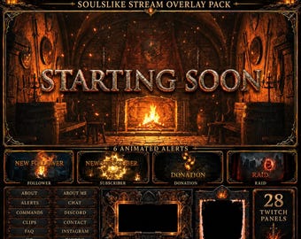 Dark Fantasy Stream Overlay Pack | Soulslike Animated Twitch Screens Alerts Panels Webcam