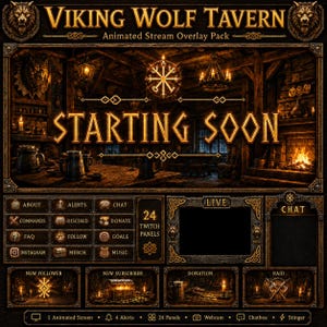 Viking Twitch Overlay Pack | Wolf Tavern Nordic RPG Schermen Waarschuwingspanelen