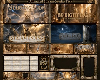 オリンポス ギリシャ神話 ストリームオーバーレイパック | アニメーション ファンタジー Twitch YouTube キックスクリーン アラートパネル