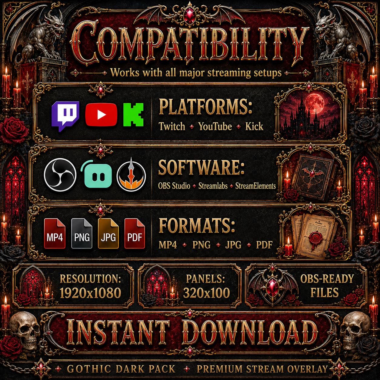 Goth Twitch Overlay Pack | Dark Gothic Animated Stream Screens Alerts ...