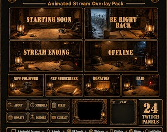第一次世界大戦の作戦室Twitchオーバーレイパックアニメーションミリタリービンテージスクリーンアラートパネルウェブカメラフレーム
