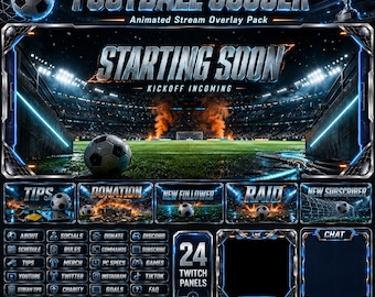 Twitch、YouTube、Kick用のサッカー配信オーバーレイパック | アニメーションスタジアムスポーツOBS